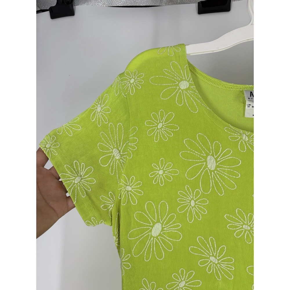 Y2K Amy Too Byer California Flower Power Lime Green Daisy Midi Dress USA 16 - Picture 2 of 6